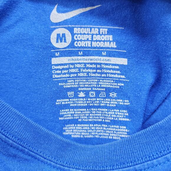 Nike Regular Fit Crew Neck Short Sleeve Tee Men's Size M Blue Retro Logo Graphic - Picture 3 of 7